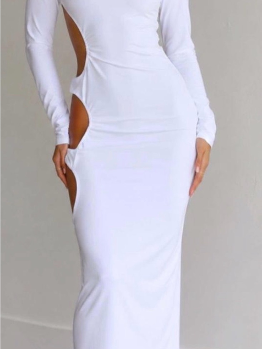 Fashion Nova White Long Sleeve Side Cutout Bodycon Dress